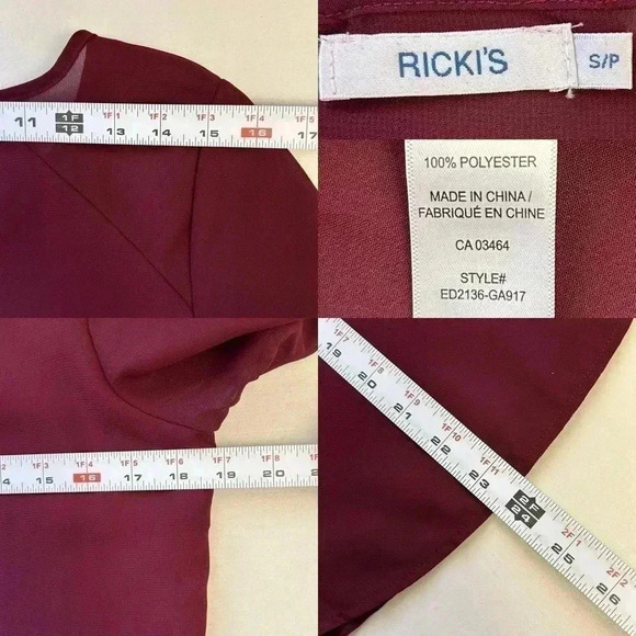 Ricki’s Blouse  Short Sleeve Sheer Flowy Ruffle Sleeves Burgundy Size Small - Picture 11 of 16